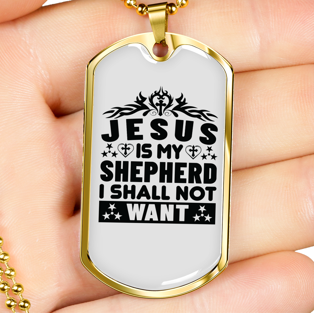Jesus Is My Shepherd Christian Necklace Stainless Steel or 18k Gold Dog Tag 24" Chain-Express Your Love Gifts