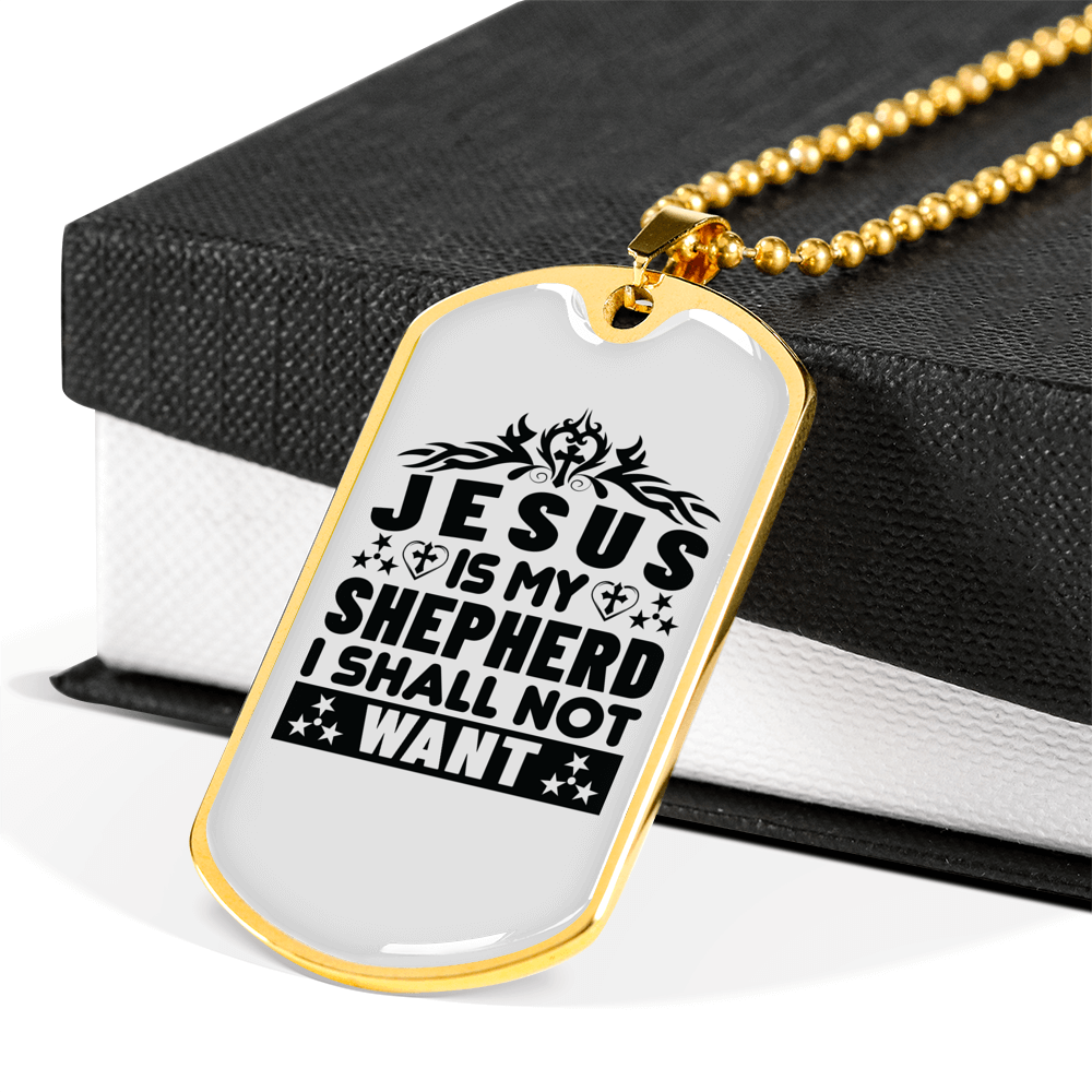 Jesus Is My Shepherd Christian Necklace Stainless Steel or 18k Gold Dog Tag 24" Chain-Express Your Love Gifts