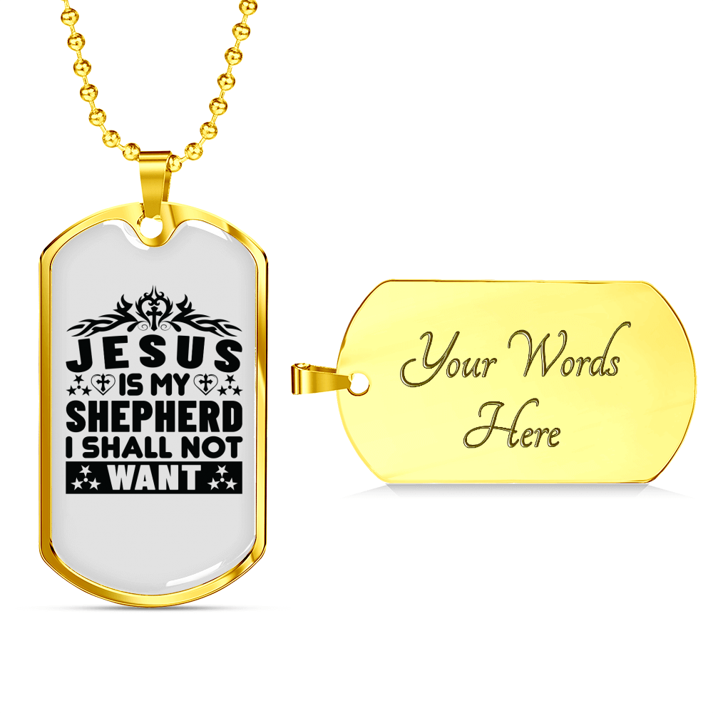 Jesus Is My Shepherd Christian Necklace Stainless Steel or 18k Gold Dog Tag 24" Chain-Express Your Love Gifts