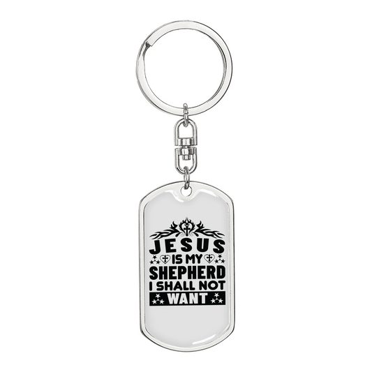 Jesus Is My Shepherd Keychain Stainless Steel or 18k Gold Dog Tag Keyring-Express Your Love Gifts
