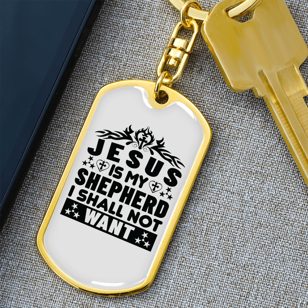 Jesus Is My Shepherd Keychain Stainless Steel or 18k Gold Dog Tag Keyring-Express Your Love Gifts