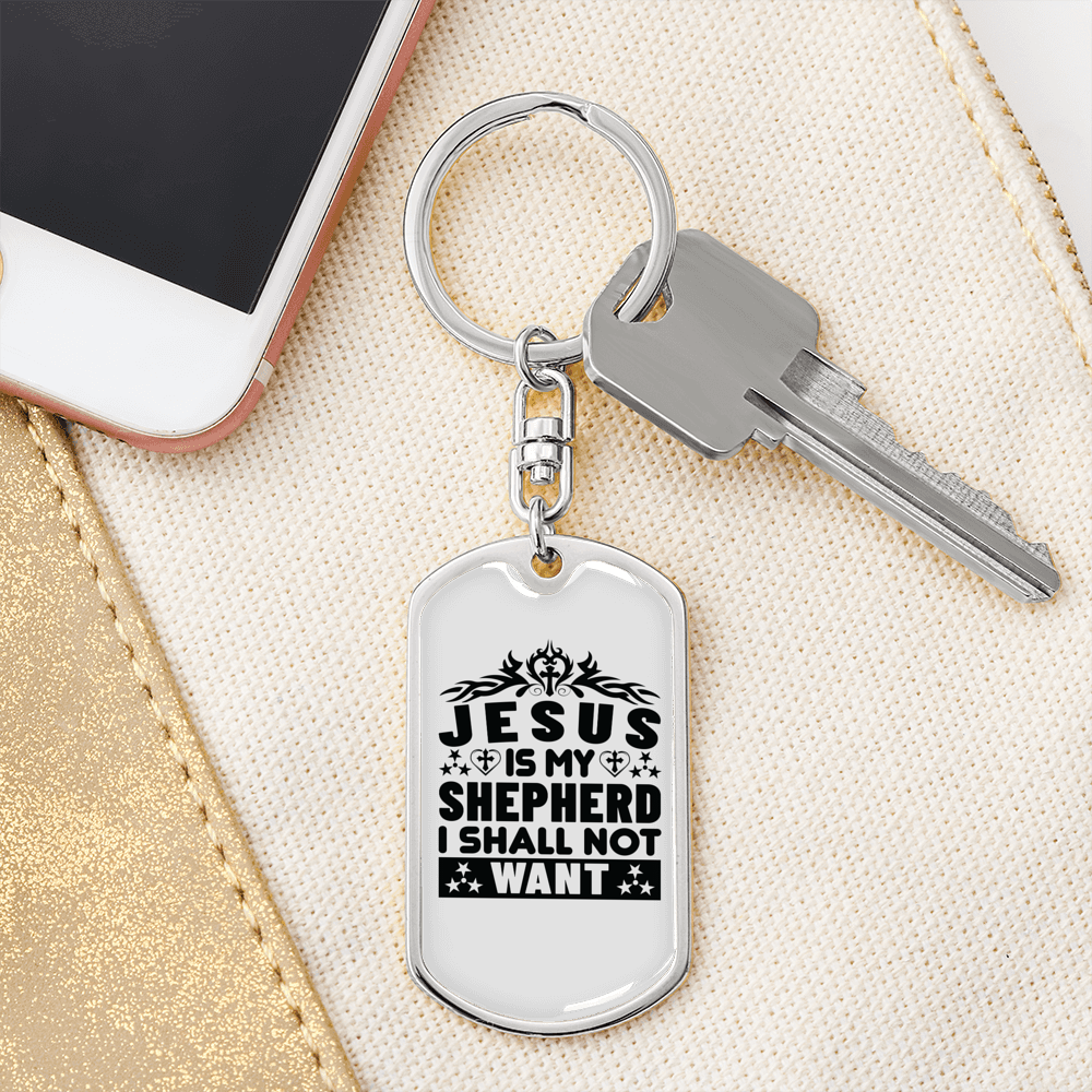 Jesus Is My Shepherd Keychain Stainless Steel or 18k Gold Dog Tag Keyring-Express Your Love Gifts