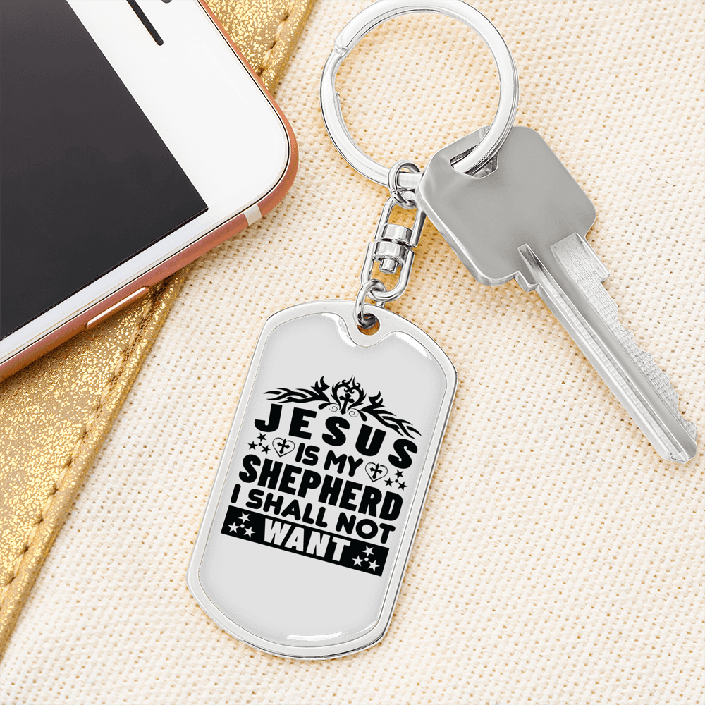 Jesus Is My Shepherd Keychain Stainless Steel or 18k Gold Dog Tag Keyring-Express Your Love Gifts