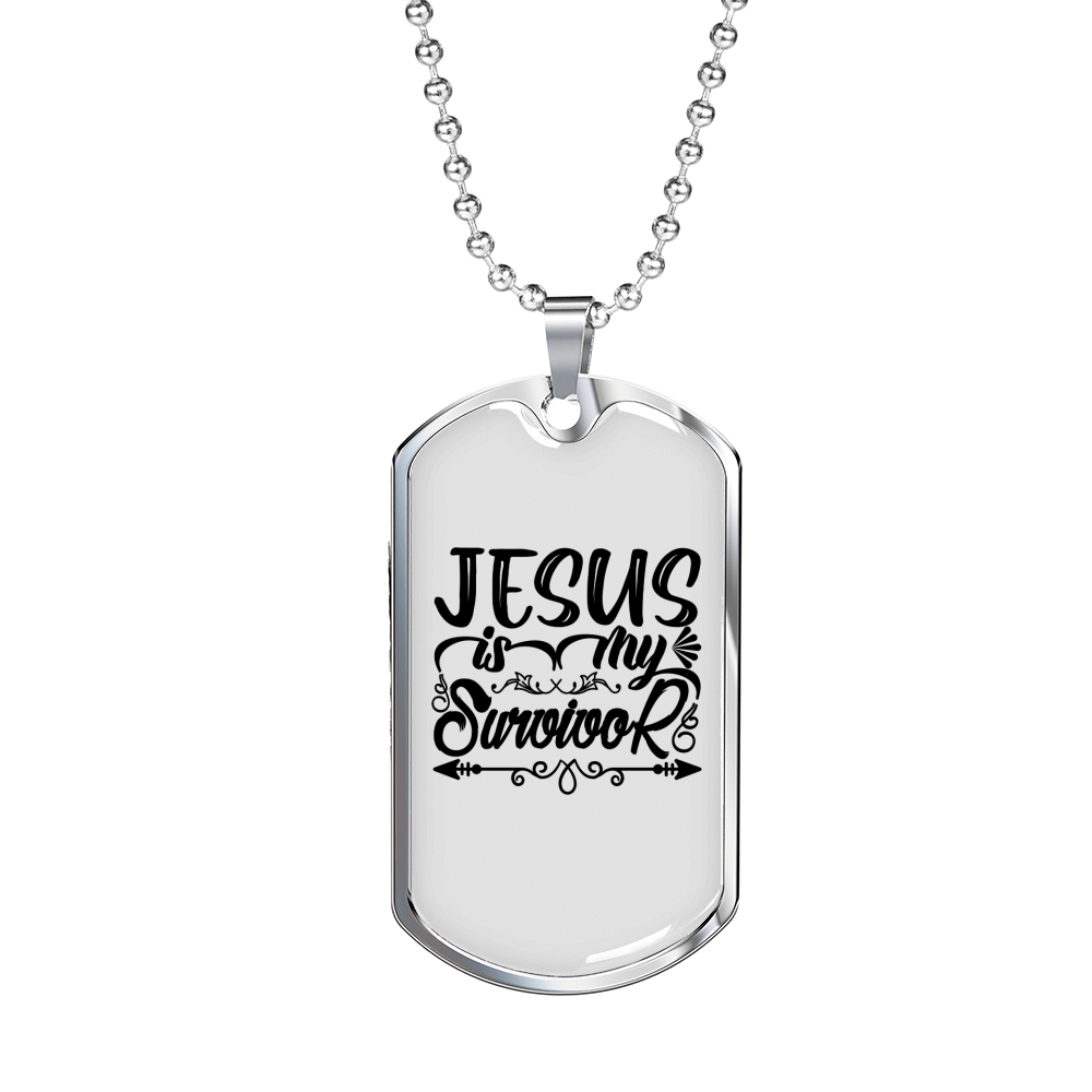 Jesus Is My Survivor Christian Necklace Stainless Steel or 18k Gold Dog Tag 24" Chain-Express Your Love Gifts