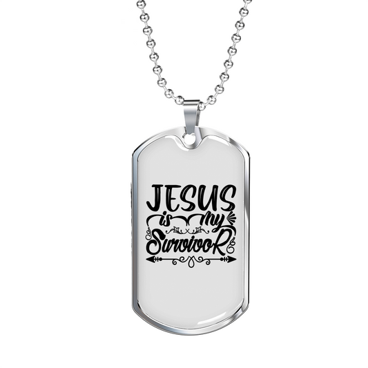 Jesus Is My Survivor Christian Necklace Stainless Steel or 18k Gold Dog Tag 24" Chain-Express Your Love Gifts