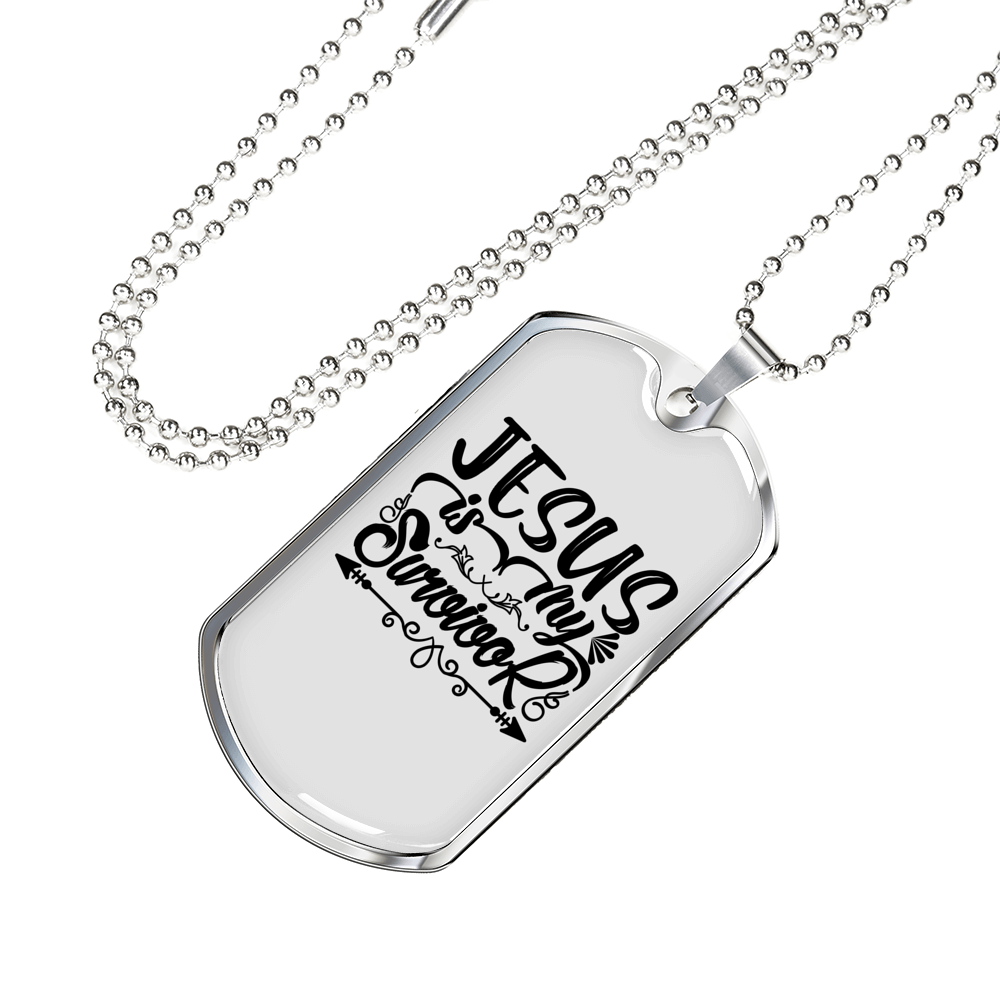 Jesus Is My Survivor Christian Necklace Stainless Steel or 18k Gold Dog Tag 24" Chain-Express Your Love Gifts