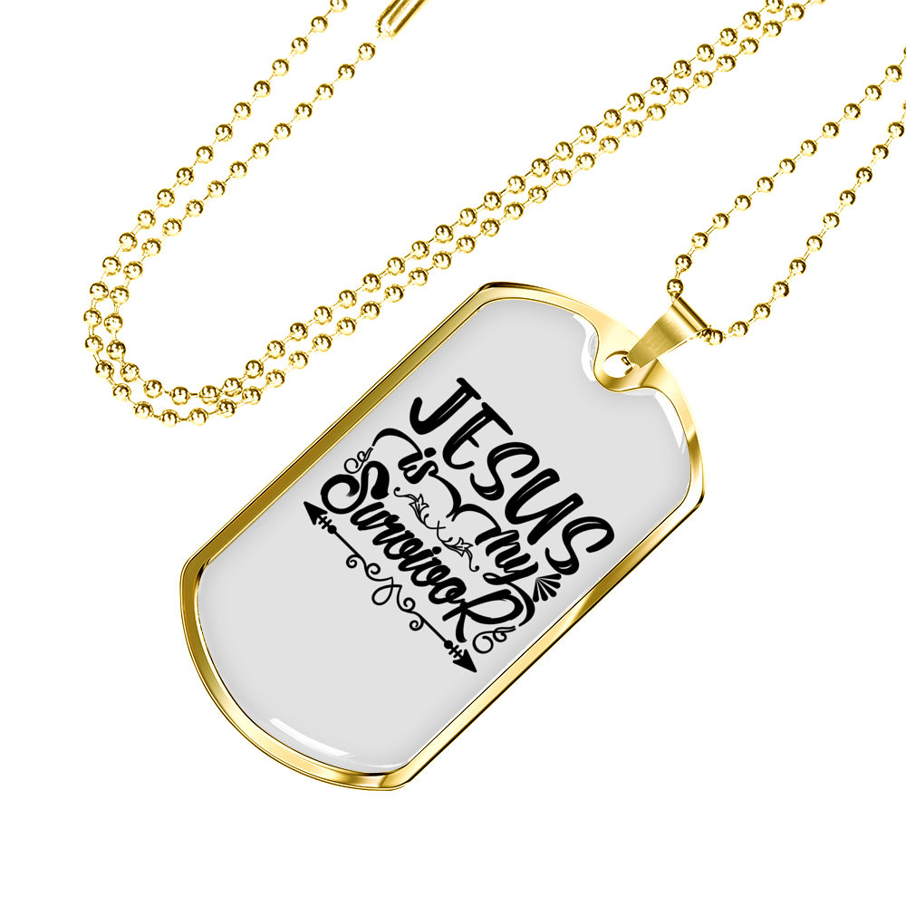 Jesus Is My Survivor Christian Necklace Stainless Steel or 18k Gold Dog Tag 24" Chain-Express Your Love Gifts