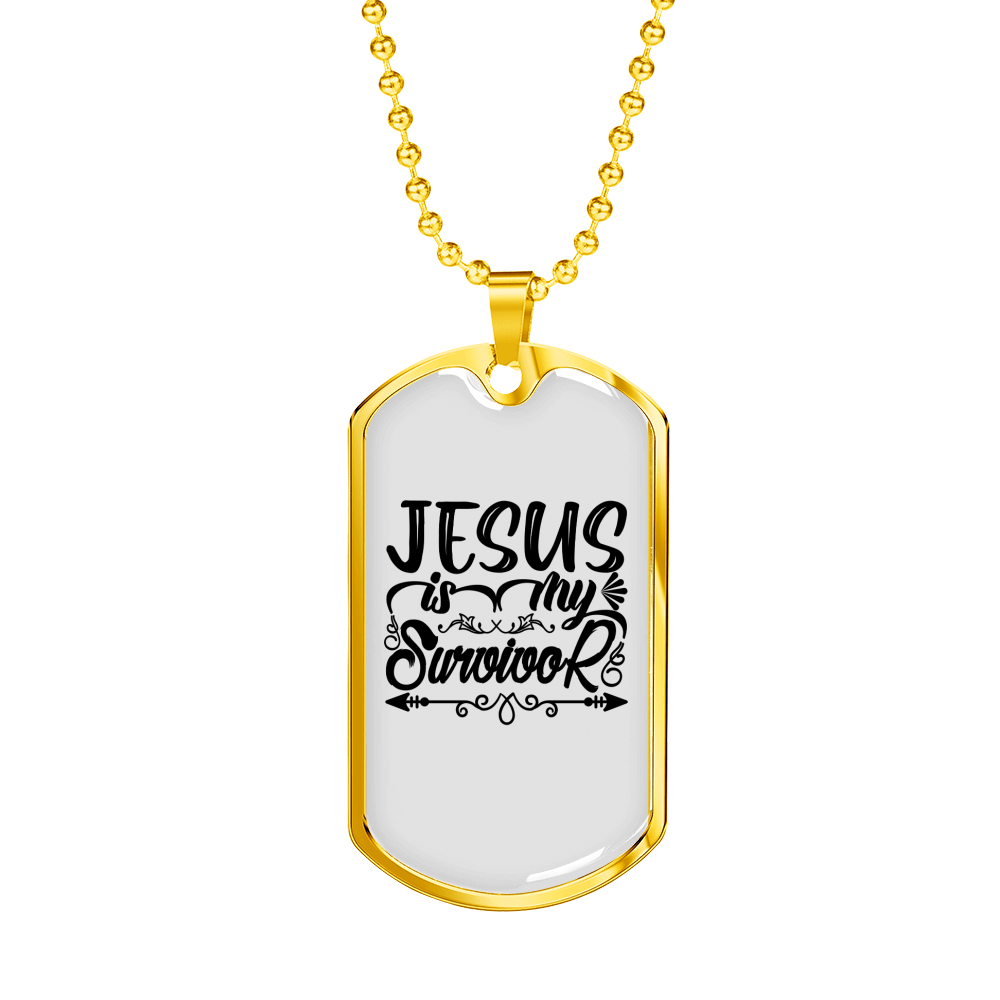 Jesus Is My Survivor Christian Necklace Stainless Steel or 18k Gold Dog Tag 24" Chain-Express Your Love Gifts