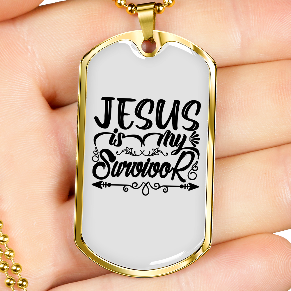 Jesus Is My Survivor Christian Necklace Stainless Steel or 18k Gold Dog Tag 24" Chain-Express Your Love Gifts