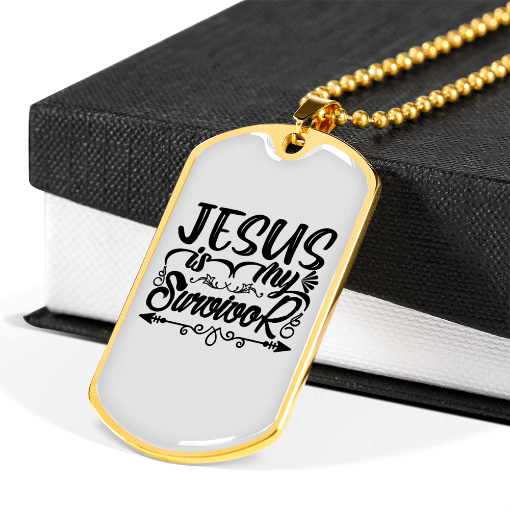 Jesus Is My Survivor Christian Necklace Stainless Steel or 18k Gold Dog Tag 24" Chain-Express Your Love Gifts