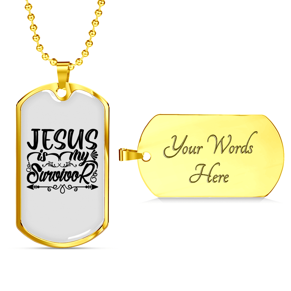Jesus Is My Survivor Christian Necklace Stainless Steel or 18k Gold Dog Tag 24" Chain-Express Your Love Gifts