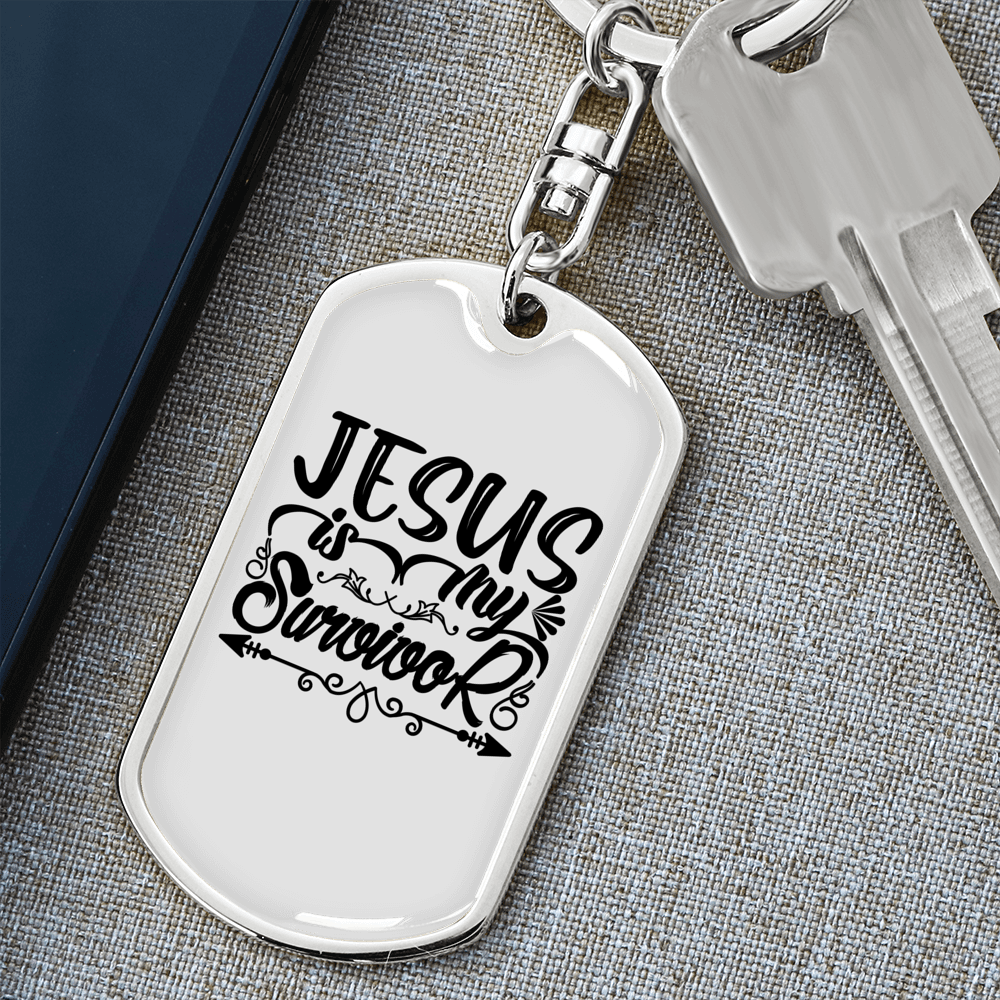 Jesus Is My Survivor Keychain Stainless Steel or 18k Gold Dog Tag Keyring-Express Your Love Gifts