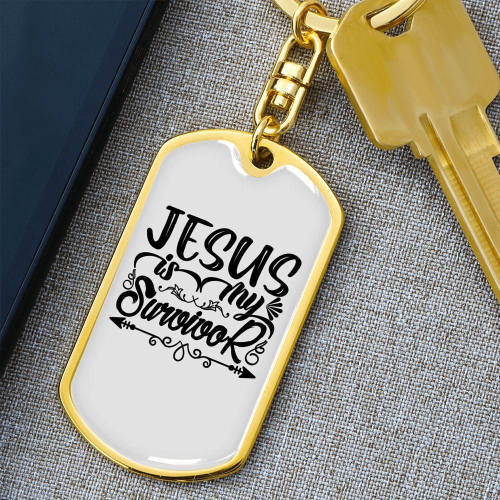 Jesus Is My Survivor Keychain Stainless Steel or 18k Gold Dog Tag Keyring-Express Your Love Gifts