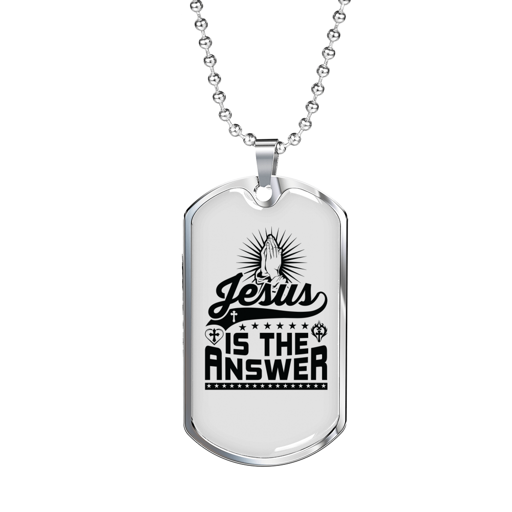 Jesus Is The Answer Christian Necklace Stainless Steel or 18k Gold Dog Tag 24" Chain-Express Your Love Gifts
