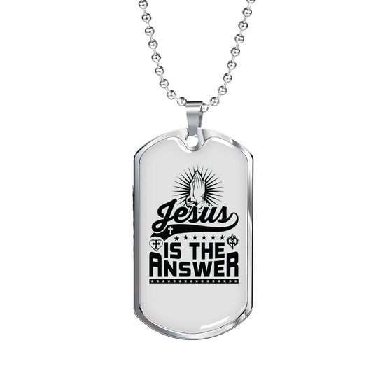 Jesus Is The Answer Christian Necklace Stainless Steel or 18k Gold Dog Tag 24" Chain-Express Your Love Gifts