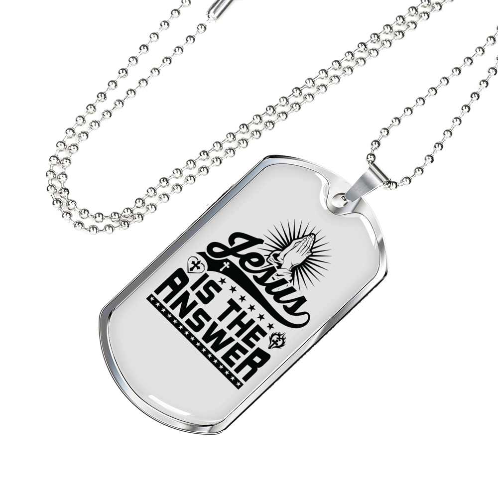 Jesus Is The Answer Christian Necklace Stainless Steel or 18k Gold Dog Tag 24" Chain-Express Your Love Gifts