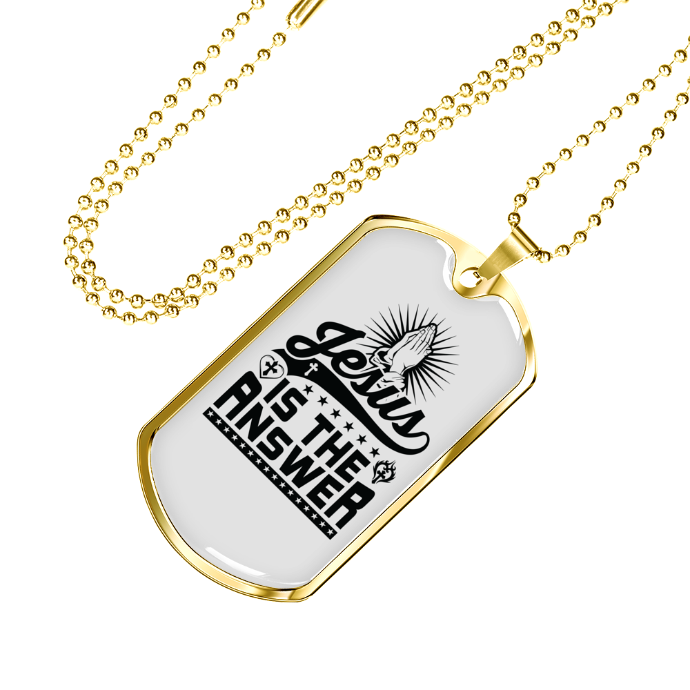 Jesus Is The Answer Christian Necklace Stainless Steel or 18k Gold Dog Tag 24" Chain-Express Your Love Gifts