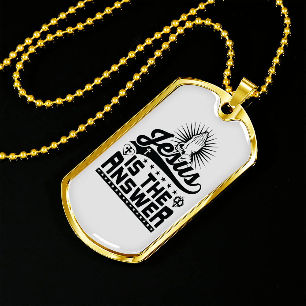Jesus Is The Answer Christian Necklace Stainless Steel or 18k Gold Dog Tag 24" Chain-Express Your Love Gifts
