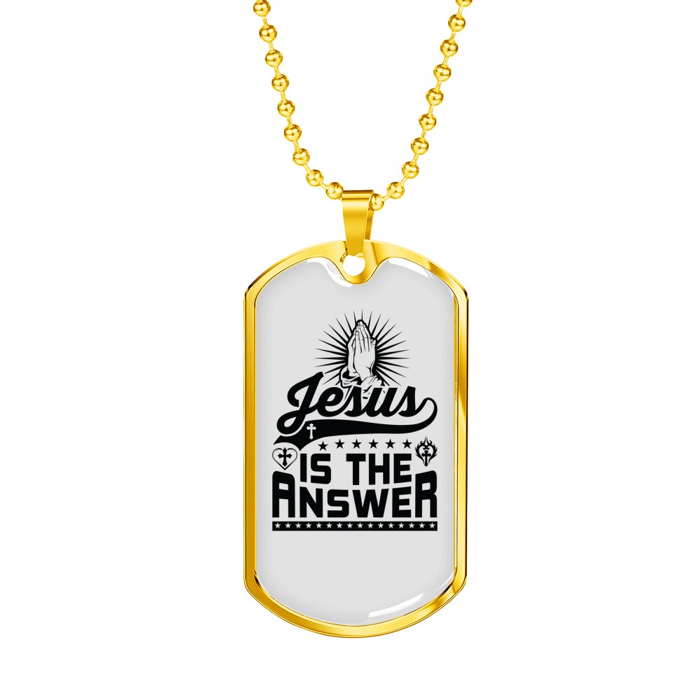 Jesus Is The Answer Christian Necklace Stainless Steel or 18k Gold Dog Tag 24" Chain-Express Your Love Gifts