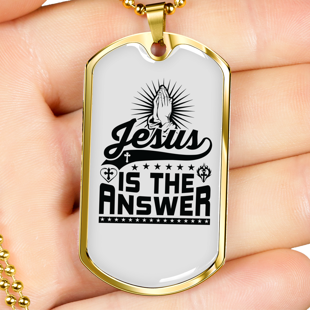 Jesus Is The Answer Christian Necklace Stainless Steel or 18k Gold Dog Tag 24" Chain-Express Your Love Gifts
