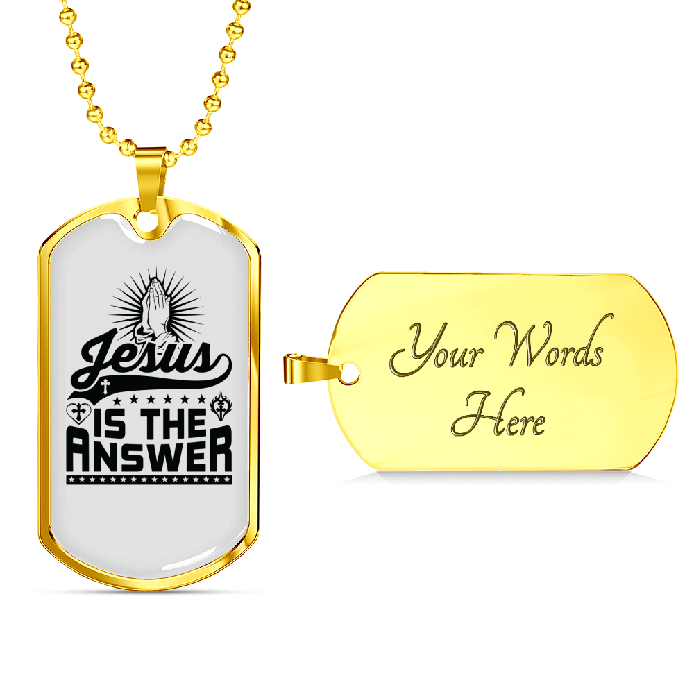 Jesus Is The Answer Christian Necklace Stainless Steel or 18k Gold Dog Tag 24" Chain-Express Your Love Gifts