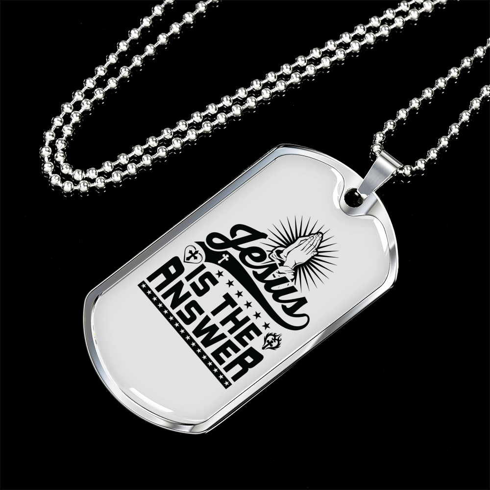 Jesus Is The Answer Christian Necklace Stainless Steel or 18k Gold Dog Tag 24" Chain-Express Your Love Gifts