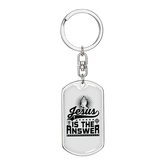 Jesus Is The Answer Keychain Stainless Steel or 18k Gold Dog Tag Keyring-Express Your Love Gifts
