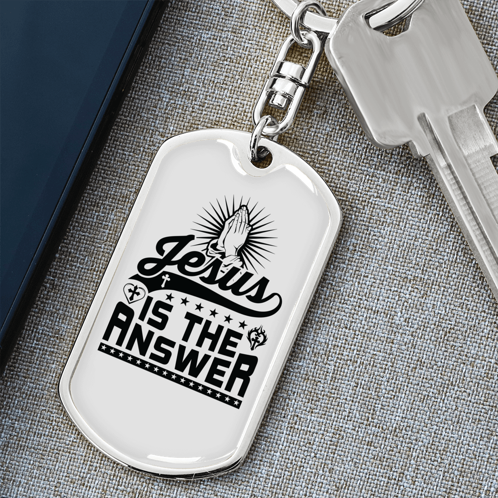Jesus Is The Answer Keychain Stainless Steel or 18k Gold Dog Tag Keyring-Express Your Love Gifts