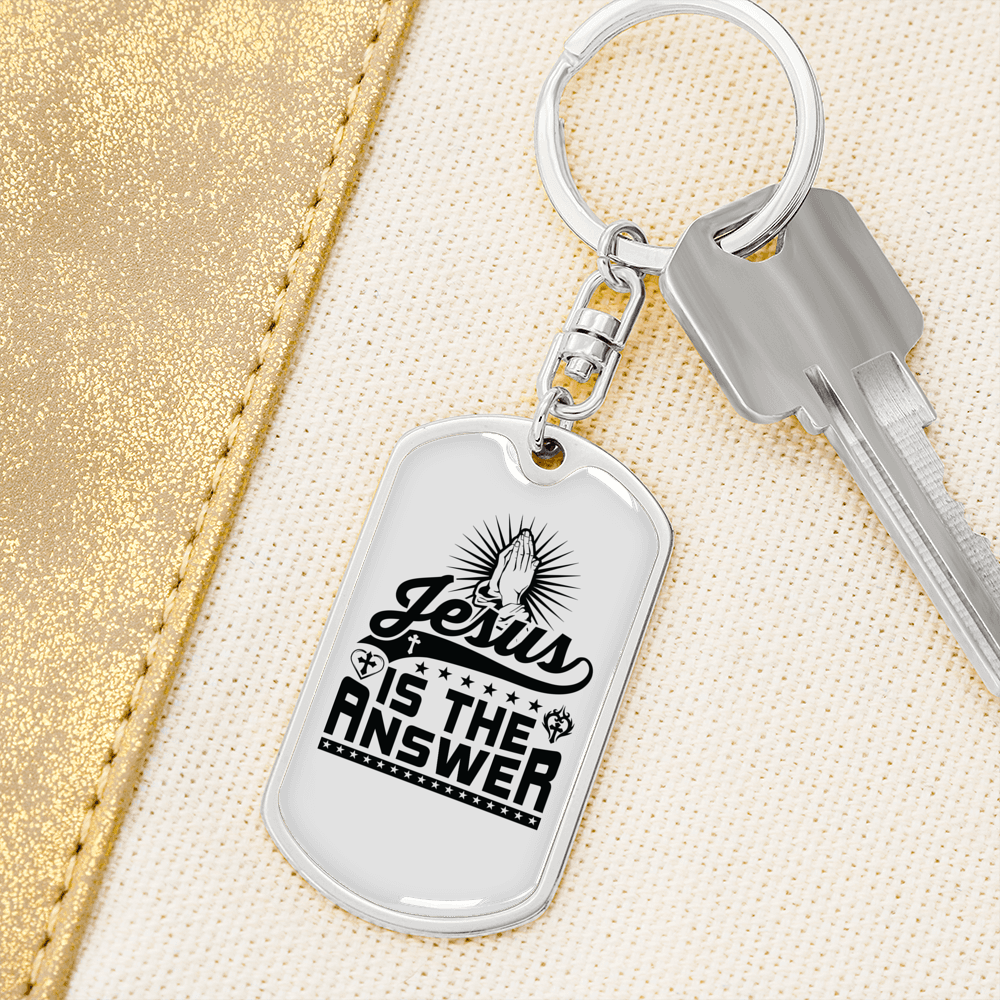 Jesus Is The Answer Keychain Stainless Steel or 18k Gold Dog Tag Keyring-Express Your Love Gifts