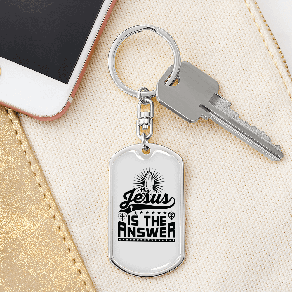 Jesus Is The Answer Keychain Stainless Steel or 18k Gold Dog Tag Keyring-Express Your Love Gifts