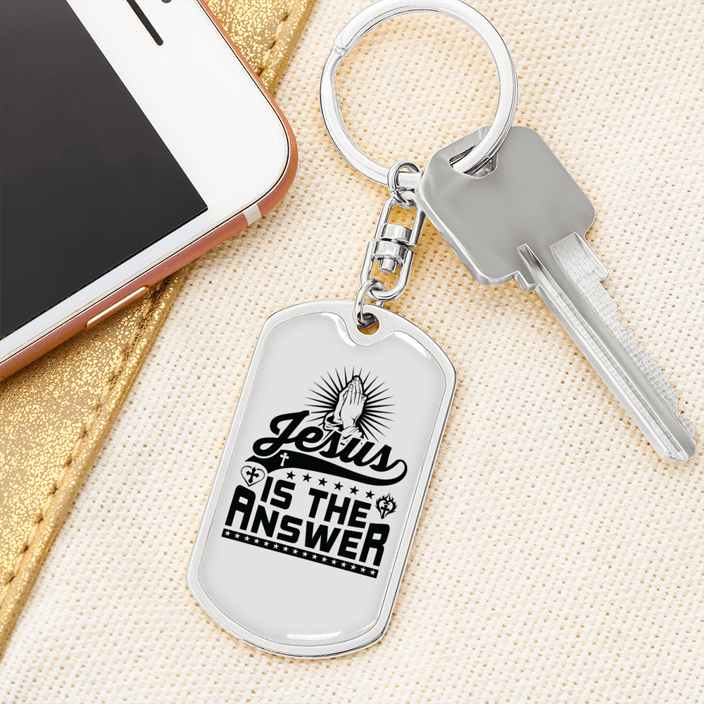 Jesus Is The Answer Keychain Stainless Steel or 18k Gold Dog Tag Keyring-Express Your Love Gifts