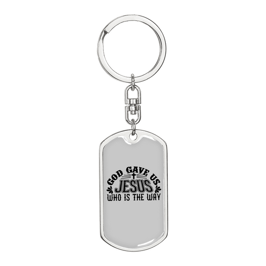 Jesus Is The Way Keychain Stainless Steel or 18k Gold Dog Tag Keyring-Express Your Love Gifts