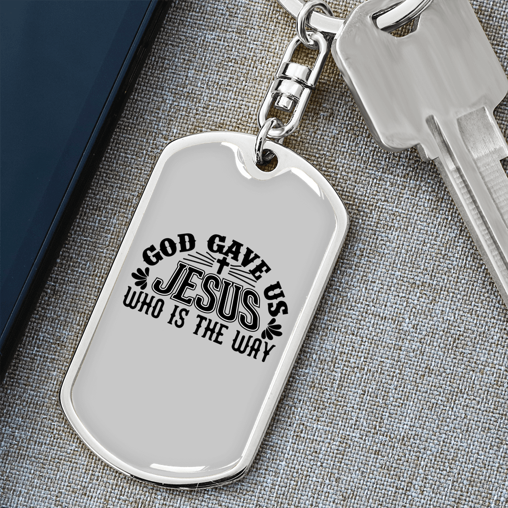 Jesus Is The Way Keychain Stainless Steel or 18k Gold Dog Tag Keyring-Express Your Love Gifts