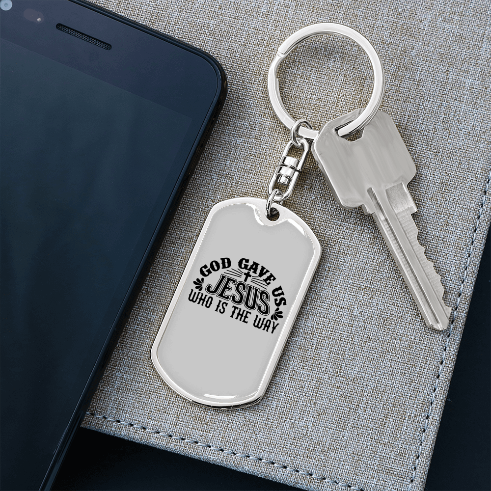 Jesus Is The Way Keychain Stainless Steel or 18k Gold Dog Tag Keyring-Express Your Love Gifts