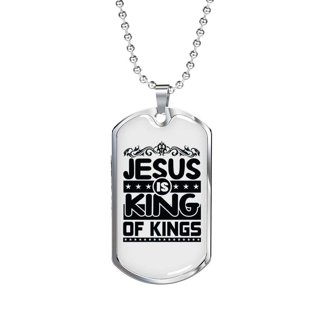 Jesus King Of Kings Christian Necklace Stainless Steel or 18k Gold Dog Tag 24" Chain-Express Your Love Gifts