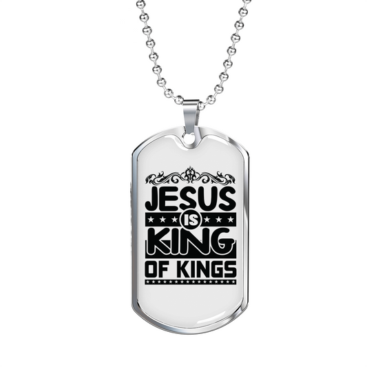 Jesus King Of Kings Christian Necklace Stainless Steel or 18k Gold Dog Tag 24" Chain-Express Your Love Gifts