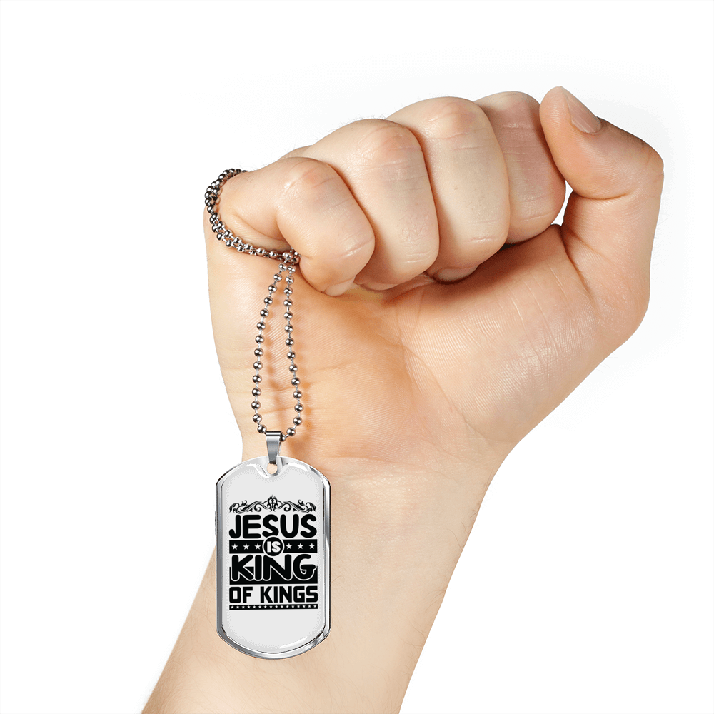 Jesus King Of Kings Christian Necklace Stainless Steel or 18k Gold Dog Tag 24" Chain-Express Your Love Gifts
