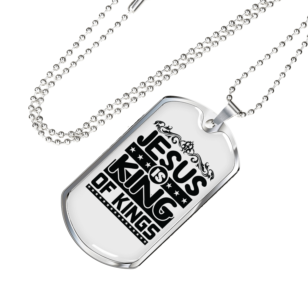 Jesus King Of Kings Christian Necklace Stainless Steel or 18k Gold Dog Tag 24" Chain-Express Your Love Gifts