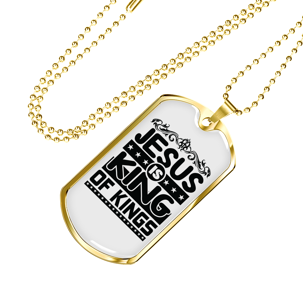 Jesus King Of Kings Christian Necklace Stainless Steel or 18k Gold Dog Tag 24" Chain-Express Your Love Gifts