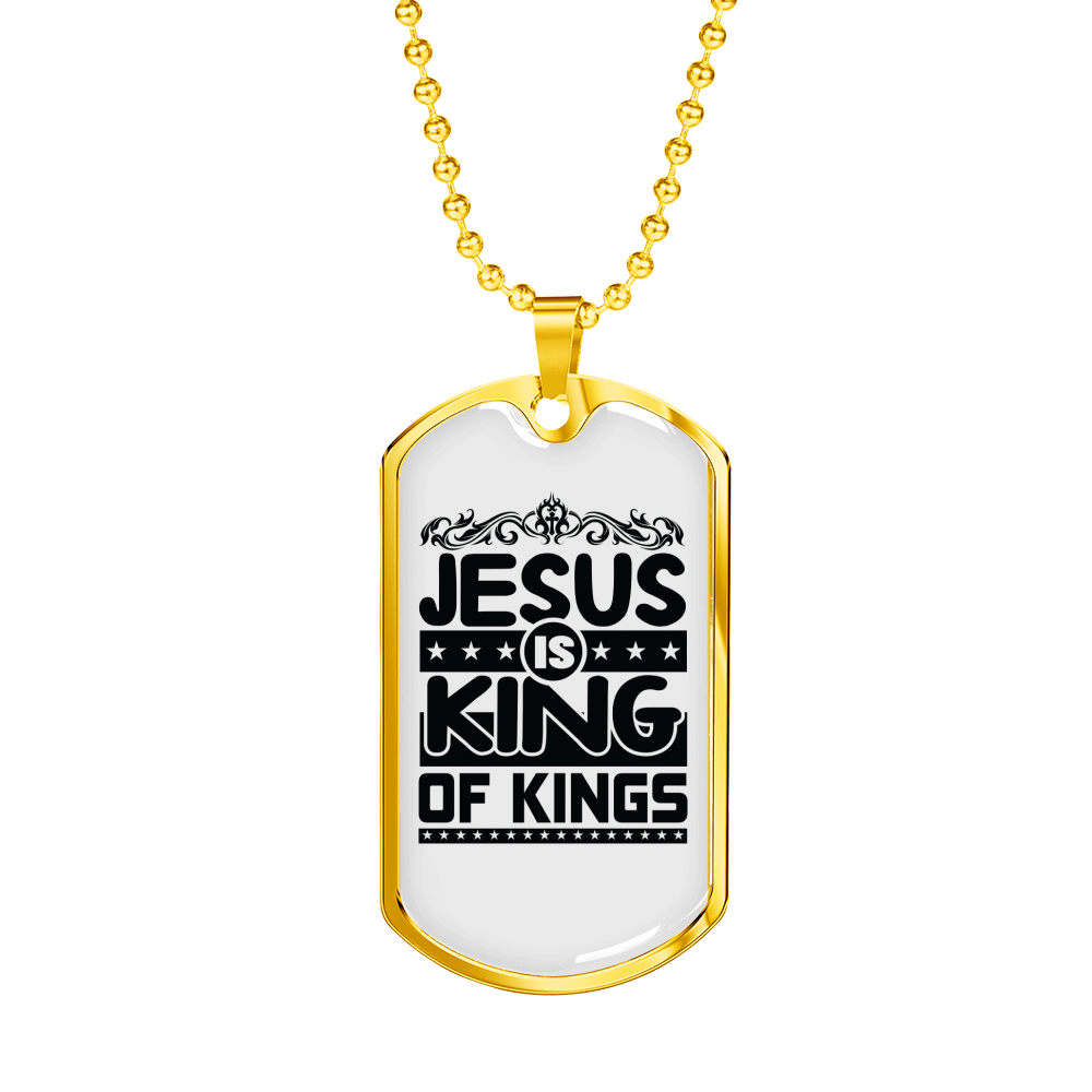 Jesus King Of Kings Christian Necklace Stainless Steel or 18k Gold Dog Tag 24" Chain-Express Your Love Gifts