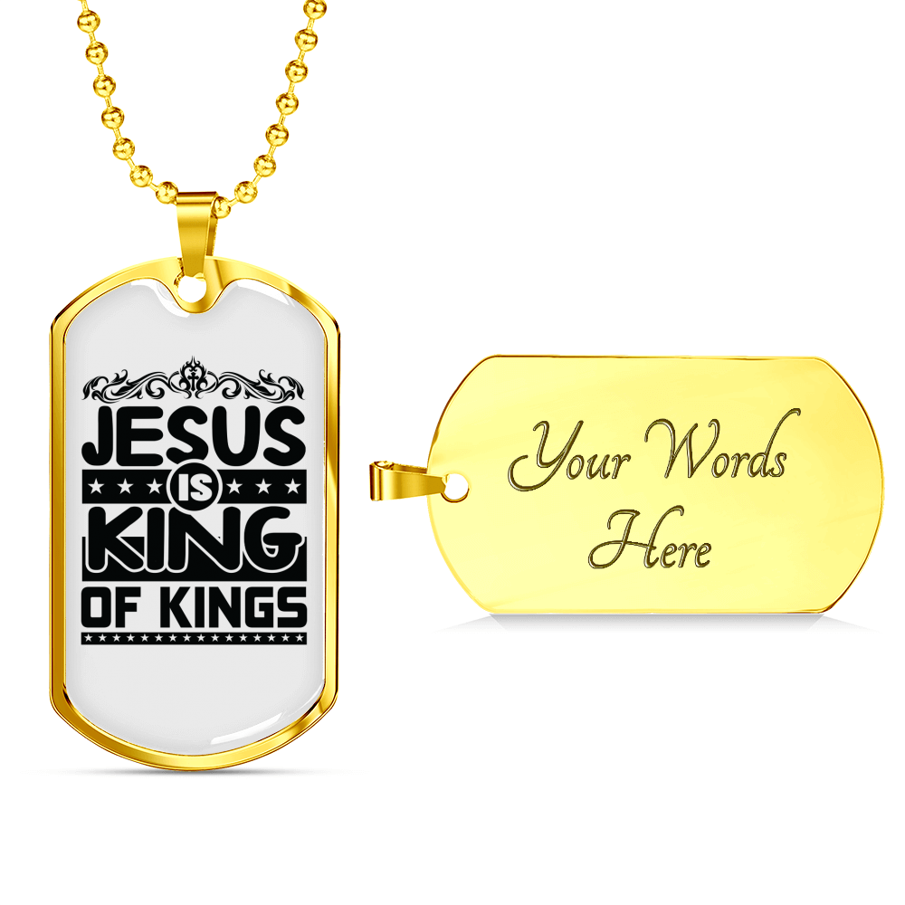 Jesus King Of Kings Christian Necklace Stainless Steel or 18k Gold Dog Tag 24" Chain-Express Your Love Gifts