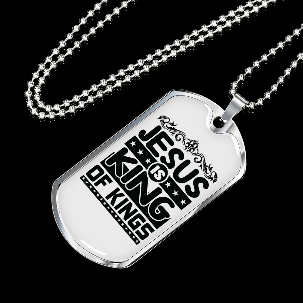 Jesus King Of Kings Christian Necklace Stainless Steel or 18k Gold Dog Tag 24" Chain-Express Your Love Gifts