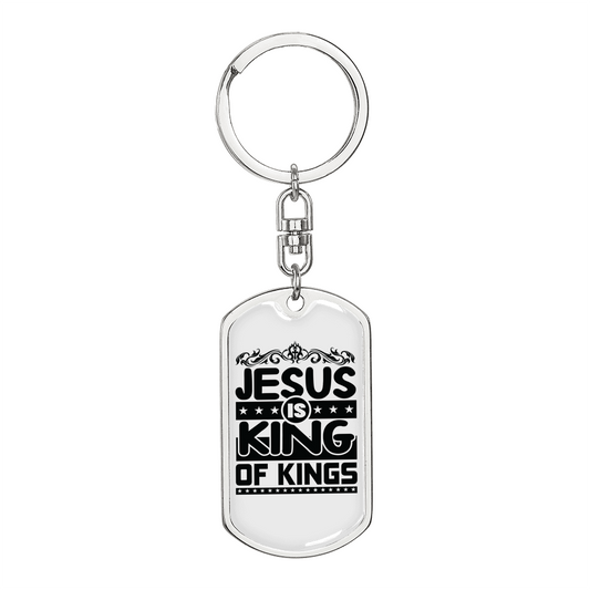 Jesus King Of Kings Keychain Stainless Steel or 18k Gold Dog Tag Keyring-Express Your Love Gifts