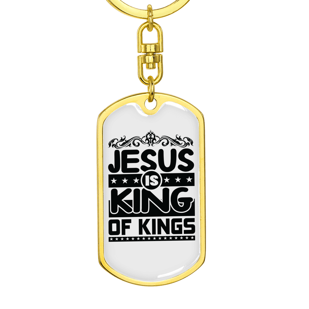 Jesus King Of Kings Keychain Stainless Steel or 18k Gold Dog Tag Keyring-Express Your Love Gifts