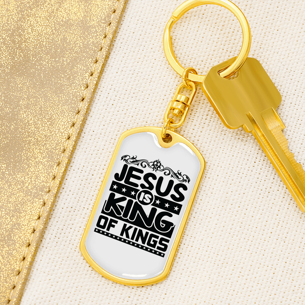 Jesus King Of Kings Keychain Stainless Steel or 18k Gold Dog Tag Keyring-Express Your Love Gifts