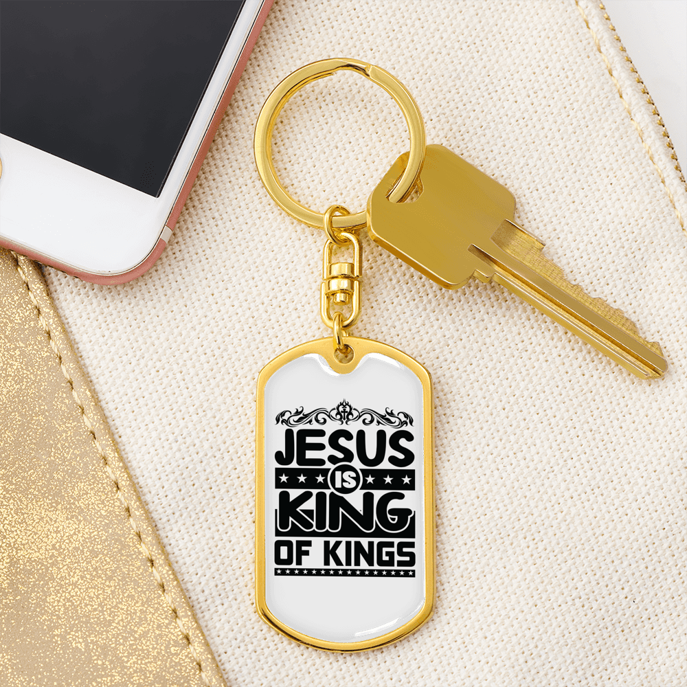Jesus King Of Kings Keychain Stainless Steel or 18k Gold Dog Tag Keyring-Express Your Love Gifts