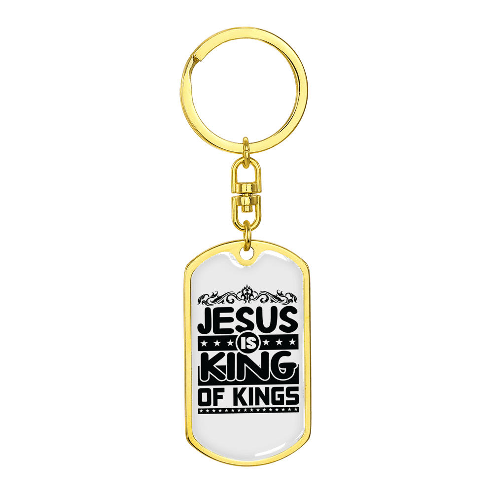 Jesus King Of Kings Stainless Steel or 18k Gold Premium Swivel Dog Tag Keychain