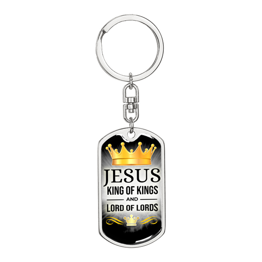 Jesus King Of Kings Verse Swivel Keychain Dog Tag Stainless Steel or 18k Gold-Express Your Love Gifts