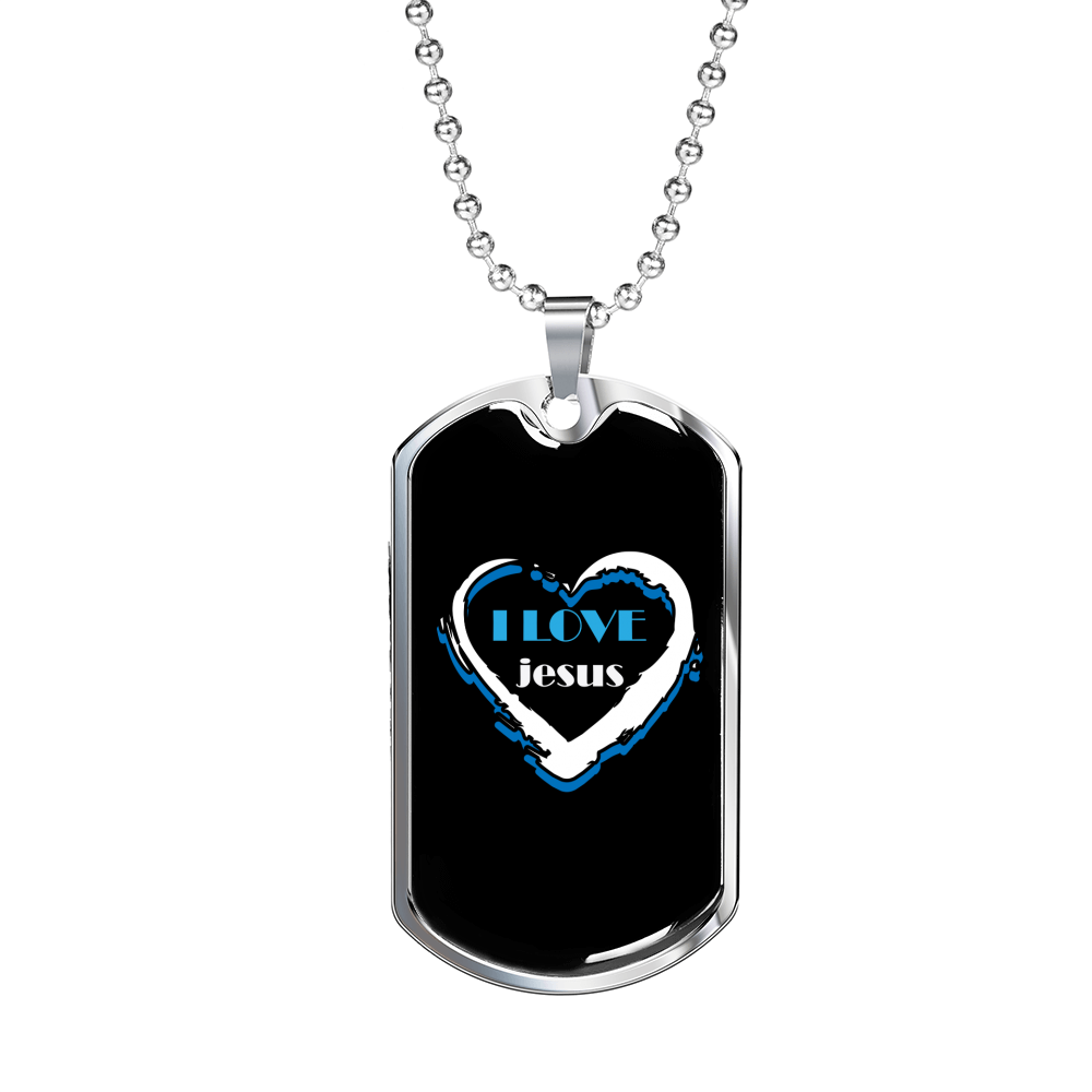 Jesus Love Christian Necklace Stainless Steel or 18k Gold Dog Tag 24" Chain-Express Your Love Gifts