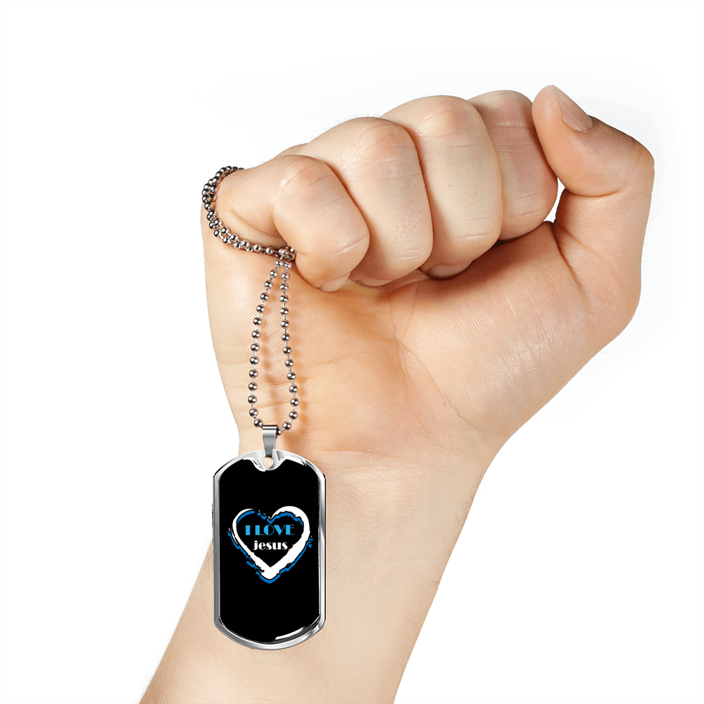 Jesus Love Christian Necklace Stainless Steel or 18k Gold Dog Tag 24" Chain-Express Your Love Gifts